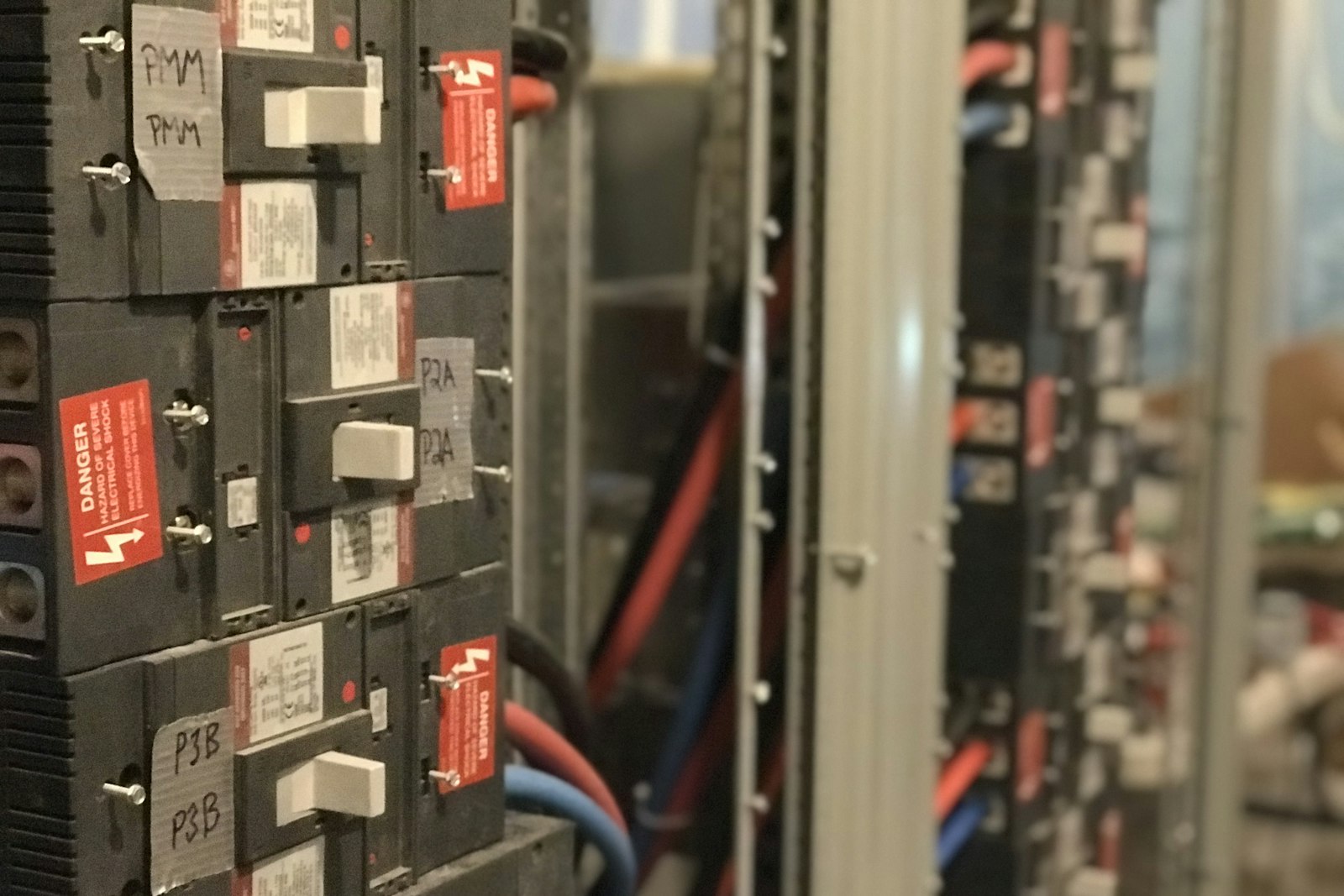Electrical cabinet with tagged breakers
