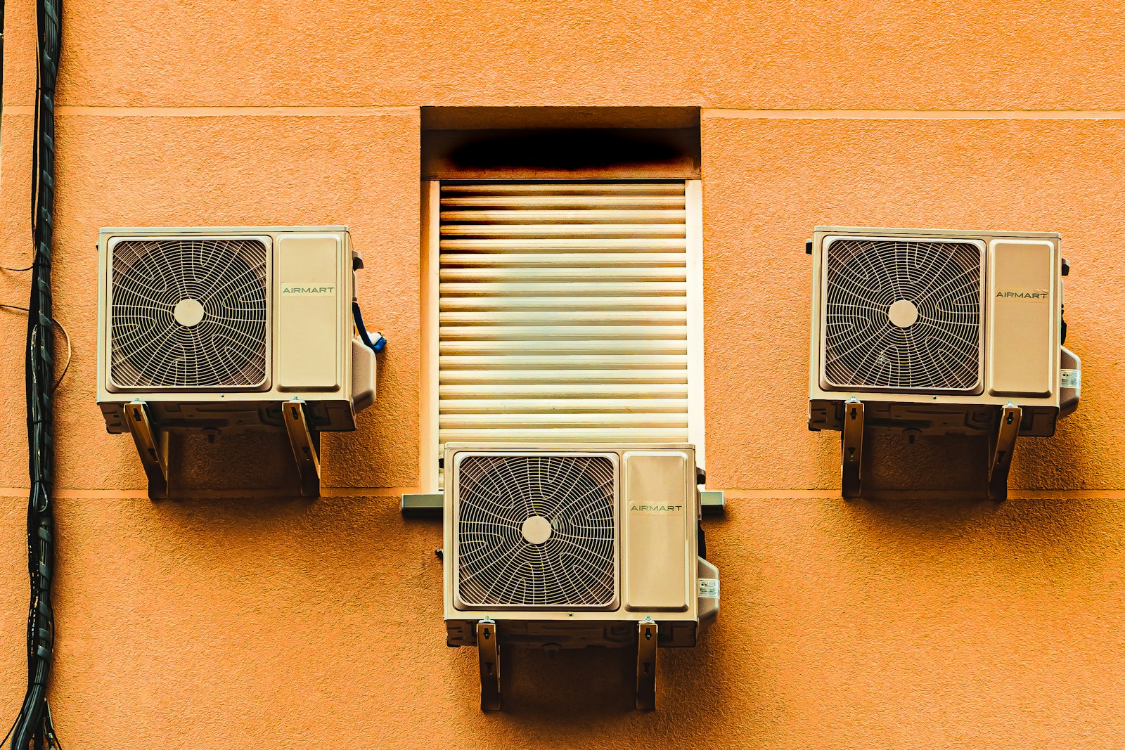 Air conditioning units on a building wall